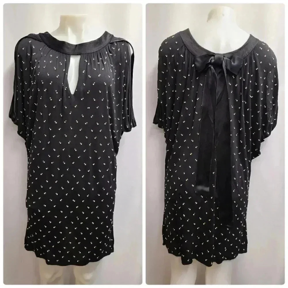 Marc Jacobs Black Satin Crystal Pearl Rhinestone Embellished Back Bow Dress 10 - Picture 16 of 16